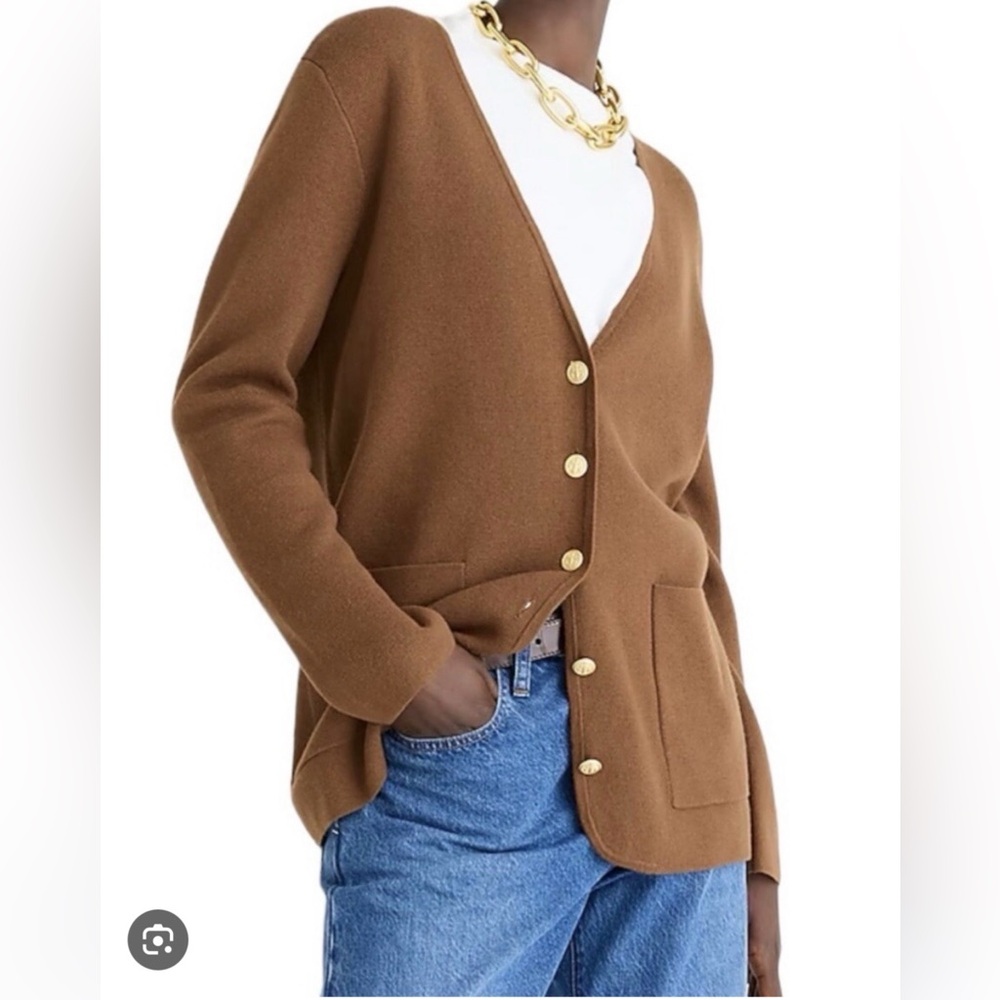 J. CREW Women’s SMALL Giselle Blazer Tan V-Neck Button Up Sweater Preppy Chic